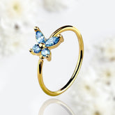 20G Gold Aqua Blue Gems Butterfly Top Bendable Nose Hoop. Cartilage Hoop. Nose Ring. Nose Piercing.